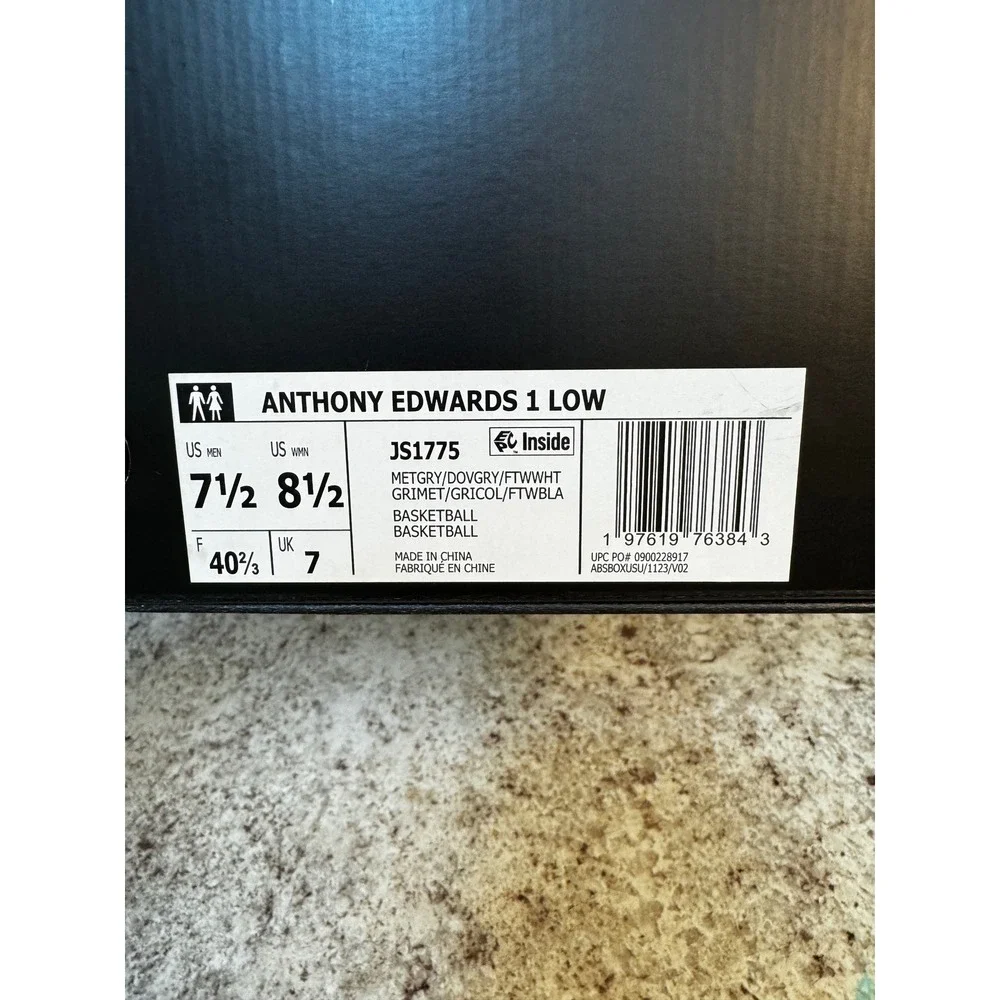 Adidas Anthony Edwards 1 Low Ascent Grey Basketball Shoes JS1775 Mens 7.5
